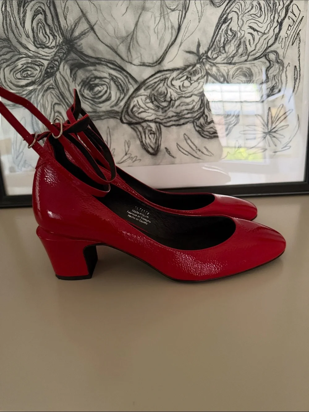 Free people Red Patent Low Block Heel Pumps with Ankle Strap - Women